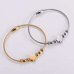 Gold and silver clover wire bangles in stainless steel with magnetic clasp and crystal