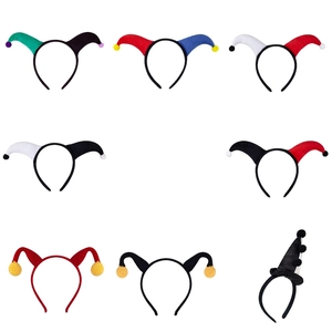 Cartoon clown headbands for Halloween party costumes featuring plush bells and colorful patterns