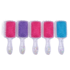 Cute transparent plastic air cushion hairbrushes with colorful sand print in five vibrant colors