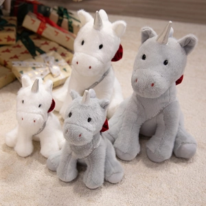 Unicorn Plush Toy Soft Stuffed Animal With Silver Horn Red Rose Ribbon For Valentine Day Birthday Gift Home Decor