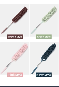 Detail of telescopic chenille microfiber dusters in four assorted vibrant colors