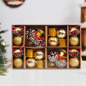 Christmas Tree Hanging Ornaments Plastic Baubles Glitter Balls Natural Pinecones Mini Bells Drums Festive Holiday Home Decor