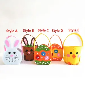 Easter Basket Felt Tote Bag Cartoon Rabbit Chick Egg Shape Candy Gift Pouch Holiday Celebration Decor Kids Egg Hunt