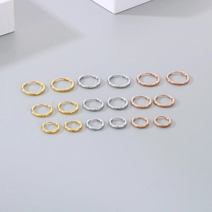 Classic 18K stainless steel hoop earrings set in gold, silver, and rose gold finishes