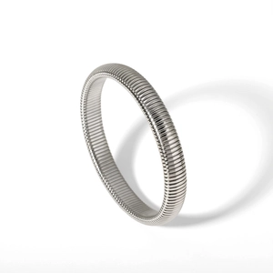 Detail shot of silver flexible tubogas snake chain bracelet in polished stainless steel
