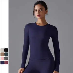 Women Slim Fit Yoga Long Sleeve Top Plain Breathable High Elasticity Activewear Workout Gym Sportswear Running Training Top