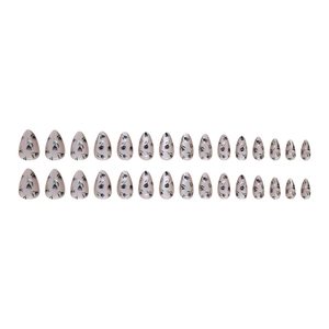 Short almond cat-eye press-on nails set with pink base and purple tulip floral designs