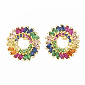 Exquisite 18k gold plated sunflower stud earrings with colorful sparkling zircon crystals