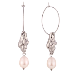18K gold plated stainless steel hoop earrings with shell charm and drop pearl