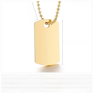 Detailed size chart for the stainless steel dog tag necklace with ball chain specs