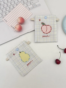 Cute embroidered fruit pouch set with peach and pear designs for coins and small items
