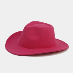 Detailed side view of high-quality hot pink wool felt wide brim panama fedora hat