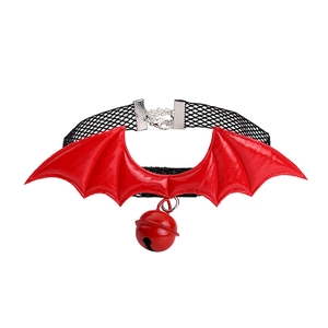 Gothic lace choker with red bat wings and bell for Halloween party atmosphere