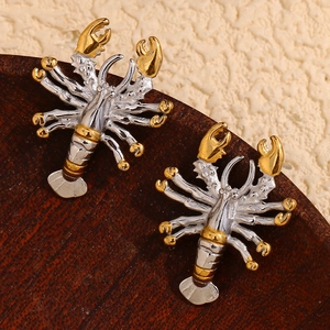 Creative 18K gold-plated stainless steel lobster earrings with unique two-tone design
