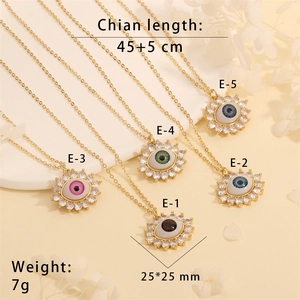 Detailed size and weight specs for various colors of 18K gold evil eye necklaces