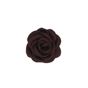 Detail of dark brown handmade satin camellia flower for hair and garment decoration