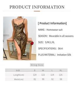 Detailed size chart for women's leopard print silk-like robe with S-XL measurements