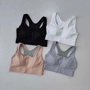 Women Front Zipper Sports Bra High Strength Shockproof Racerback Breathable Mesh Yoga Fitness Running Activewear Vest Top