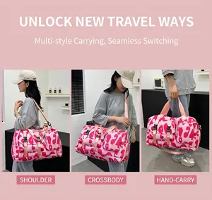 Bolsa de viaje leopardo rosa con bolsillo lateral y correas versátiles para deporte