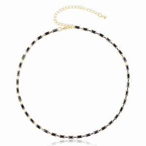 Elegant gold necklace with rectangular black cubic zirconia stones and lobster clasp