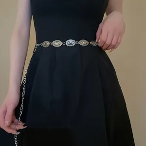 Vintage Alloy Metal Waist Chain Belt Butterfly Oval Relief Medals Bohemian Style Adjustable Dress Accessory For Women
