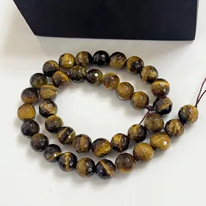 High-quality faceted natural yellow tiger eye loose beads for DIY jewelry making