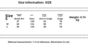 Size chart table for women faux suede jacket showing dimensions in centimeters