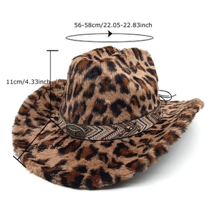 Western-Cowboyhut mit Leopardenmuster, Kunstpelz, Metall-Stierkopf-Schnalle und Lederband