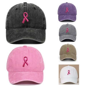 Casquette De Baseball En Coton Lavé Broderie Ruban Rose Chapeau De Soleil Ajustable Pour Hommes Et Femmes