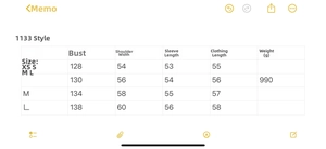Tableau des tailles pour veste à capuche en similicuir avec mesures de buste et épaules
