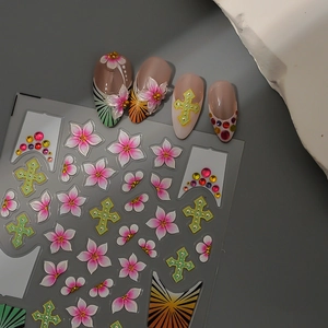 3D gradient ice flower nail art stickers with cross and rhinestone DIY French designs