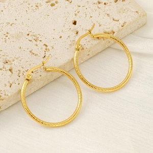 Minimalist 18k gold plated stainless steel hoop earrings with textured spiral finish