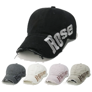 Collection of distressed cotton baseball caps with ROSE embroidery in various colors
