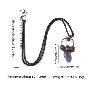 Vintage amethyst crystal pendant necklace with adjustable black braided rope and metal chain