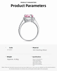 Spécifications détaillées de la bague en argent 925 avec zircon rose taille glace