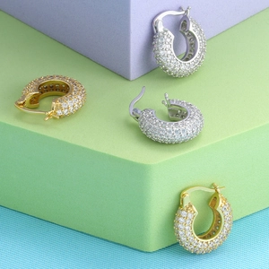 U-shaped micro-pave zircon hoop earrings in 18K gold and silver plating