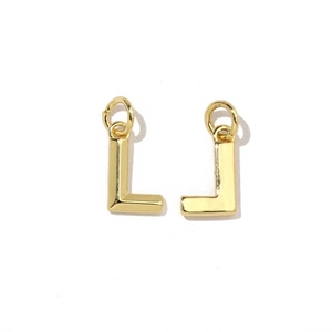 Detailed view of 18K gold plated copper Letter L charm with sparkling zircon inlay