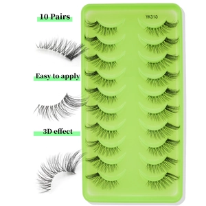 Detail view of 10 pairs of 3D effect half false eyelashes in a green tray layout