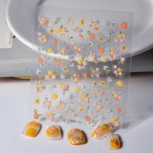 3D Relief Nail Art Stickers Embossed Floral Pattern Self-Adhesive Waterproof Elegant DIY Manicure Decals For Women