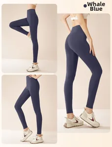 Detail views of high-waisted Whale Blue thermal yoga leggings with tummy control and lifting