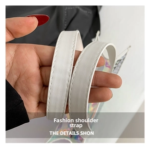 Detailed close-up of white PU leather shoulder strap with durable double stitching finish