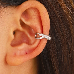 Silver multi-layer ear cuff with round and marquise-cut zircons for non-pierced ears