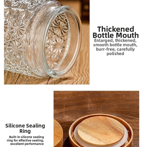Macro detail of thick glass rim and wooden lid with airtight silicone seal ring