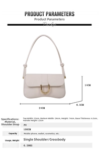 Detail showing the off-white PU leather crossbody bag with iconic golden U-shaped buckle