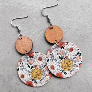 Boucles D'oreilles Pendantes Bohèmes En Bois À Motif Floral Vintage En Liège Cuir Géométrique Bijoux Pour Femmes Style Ethnique