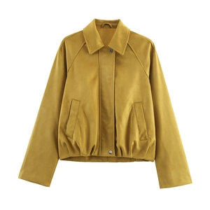Damen Bomberjacke Aus Wildlederimitat Reißverschluss Revers Locker Casual Streetwear Mantel Mit Taschen