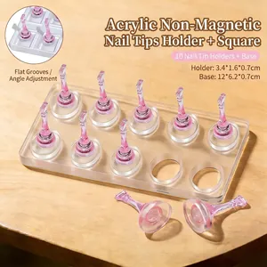 Acrylic nail display set with 10 pink tips and clear base for practice and presentation
