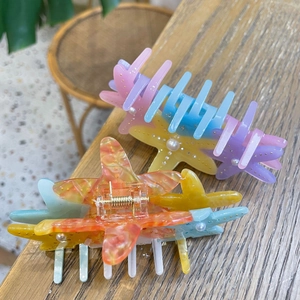 Ocean starfish acetate hair claw clip with colorful gradient and pearl accents