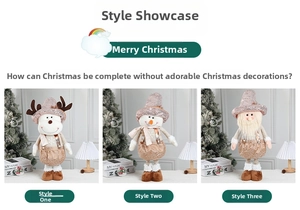Close-up of Nordic Christmas plush gnomes featuring reindeer and snowman with sequins