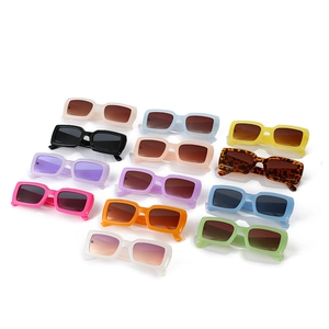 Collection of trendy retro rectangle sunglasses in various jelly colors and leopard patterns